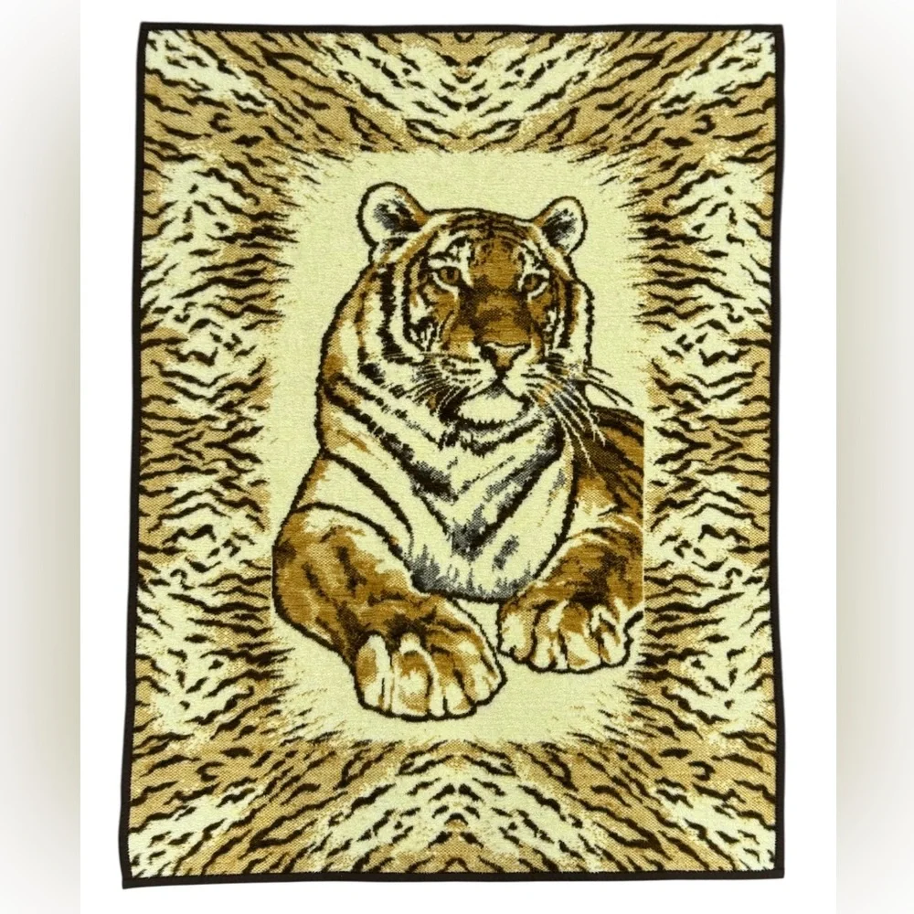 Vtg Ibena Crouching Tiger Reversible Animal Print Dolan Blanket Made In Greece